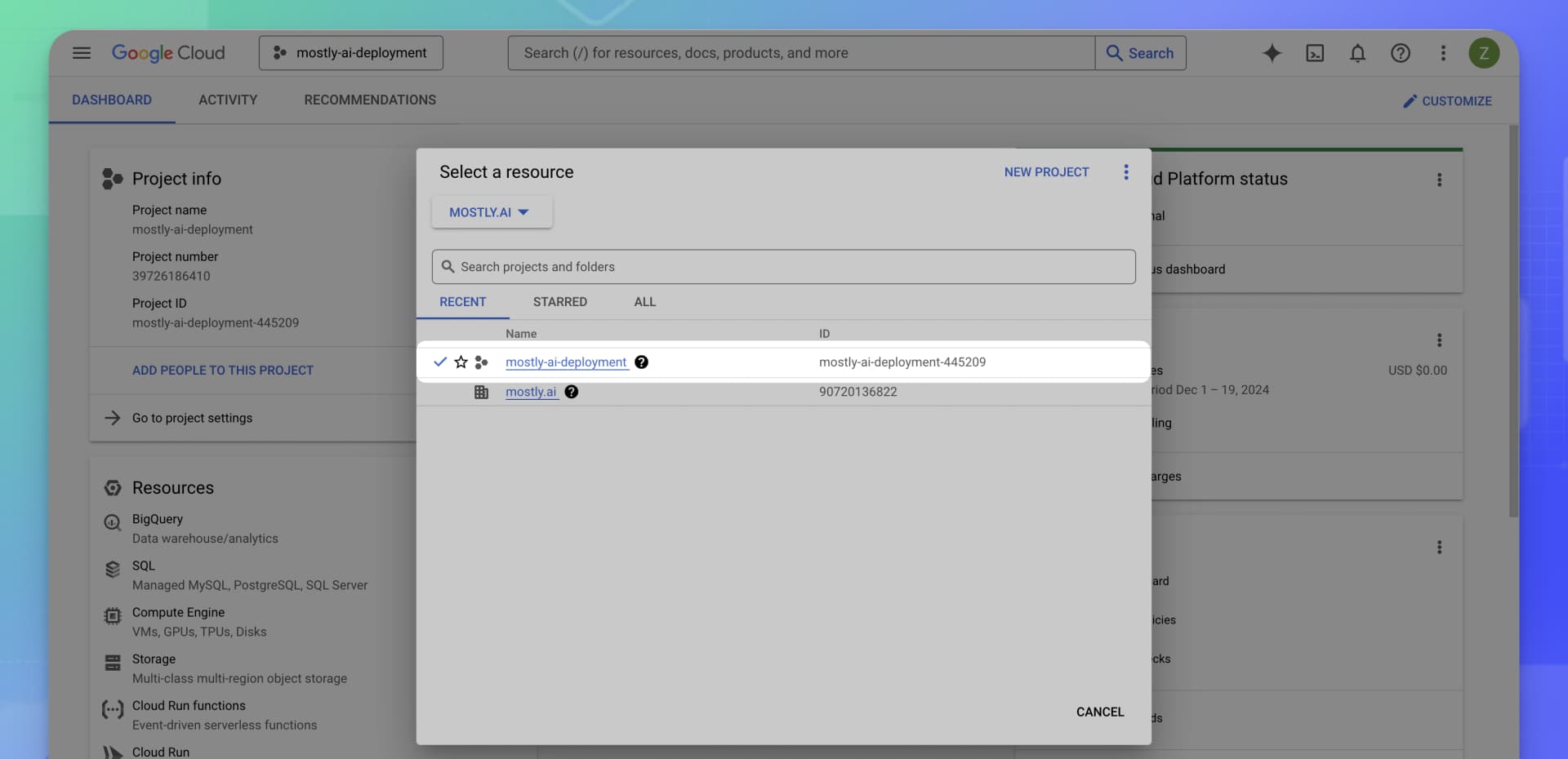 Google Cloud - Select project